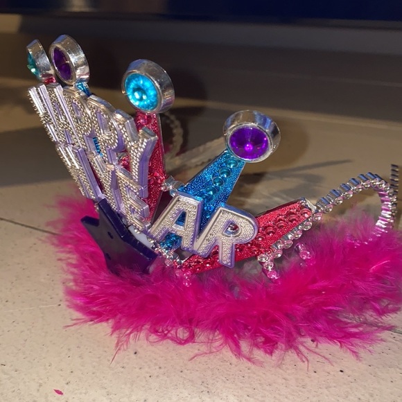 Happy New Year ๐๐ crown feather headpiece hair accessory turquoise pink purple - Picture 3 of 8